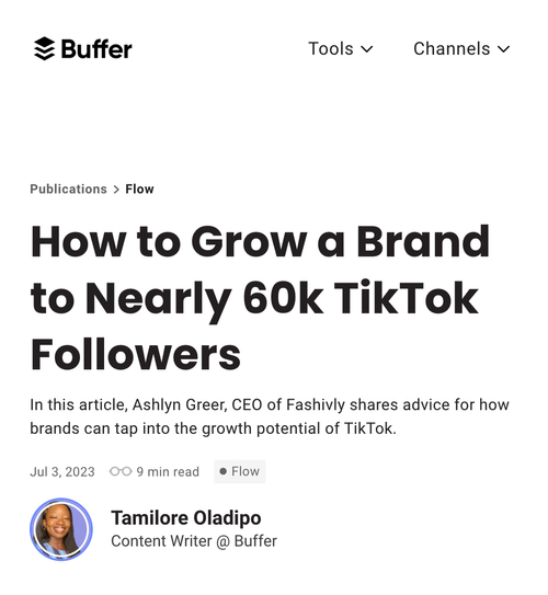 Article titled "how to grow a brand to nearly 60k tiktok followers"